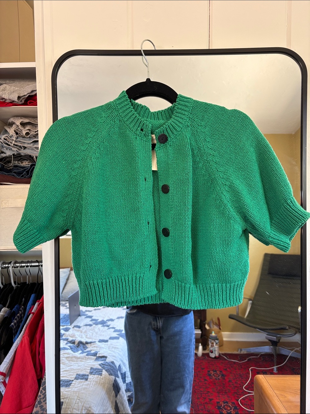 Green Cropped Knit Button-Up Cardigan